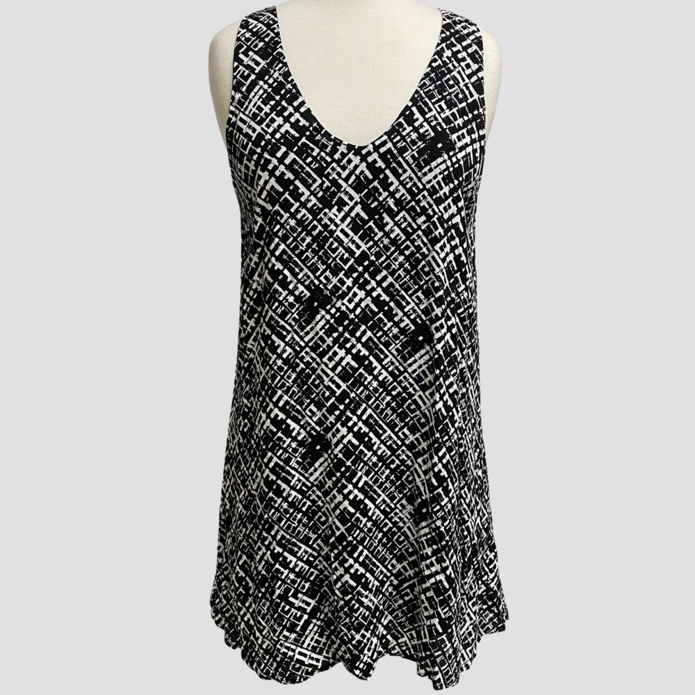Pearle 88 Women Black White Fully Lined Sleeveless V-Neck Shift Dress Size S